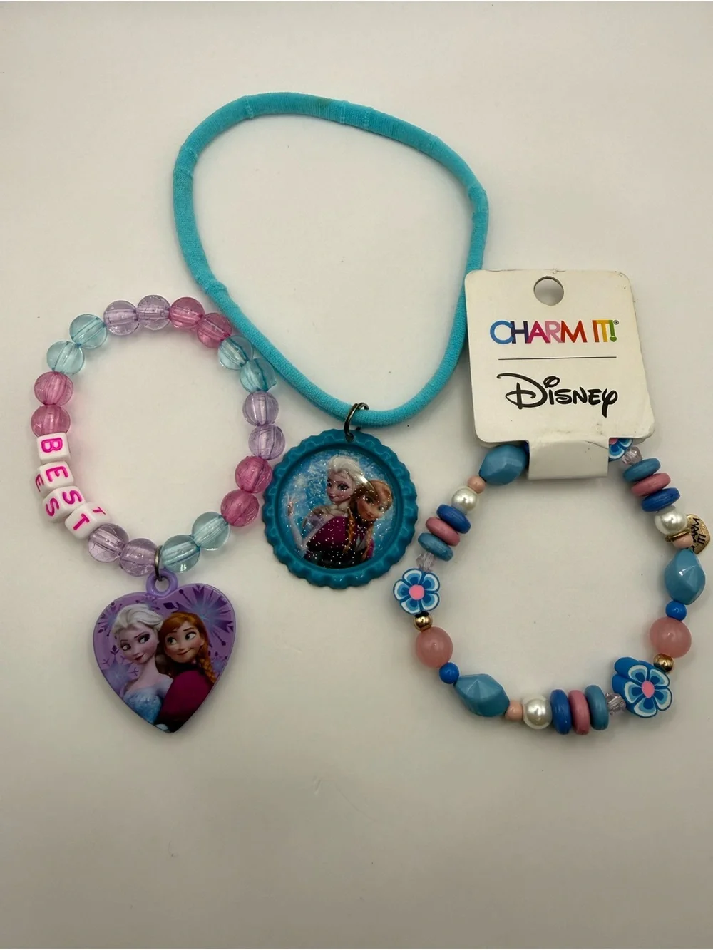 Kids Disney Frozen Bracelet Set Elsa & Anna Colorful Beads Lot of (3) Charm It!
